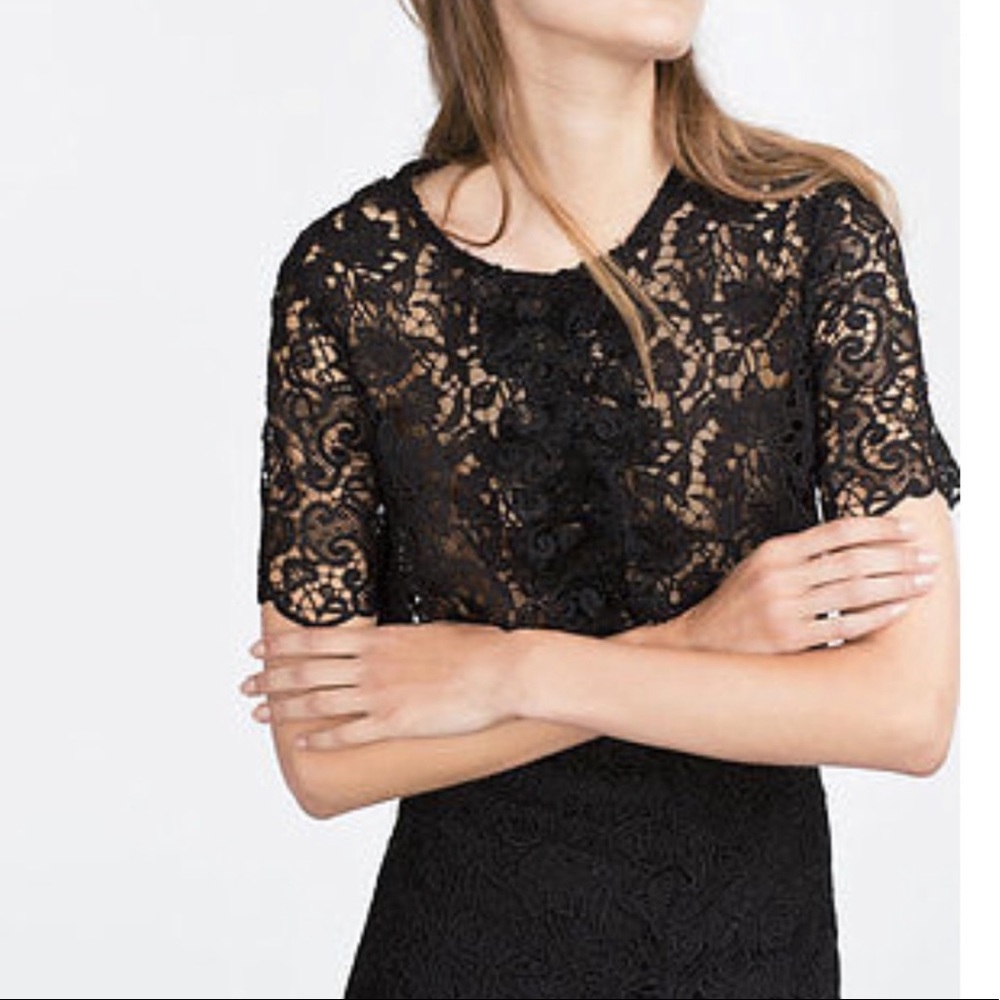 Zara Black Giupure Ruffle Top